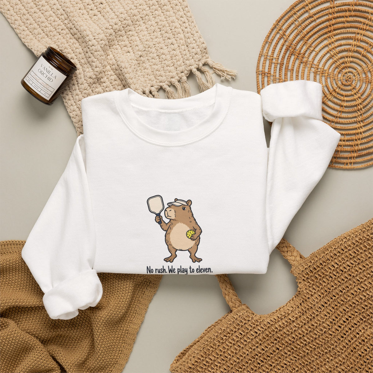 Capybara pickleball crewneck sweatshirt, No Rush, We Play to Eleven