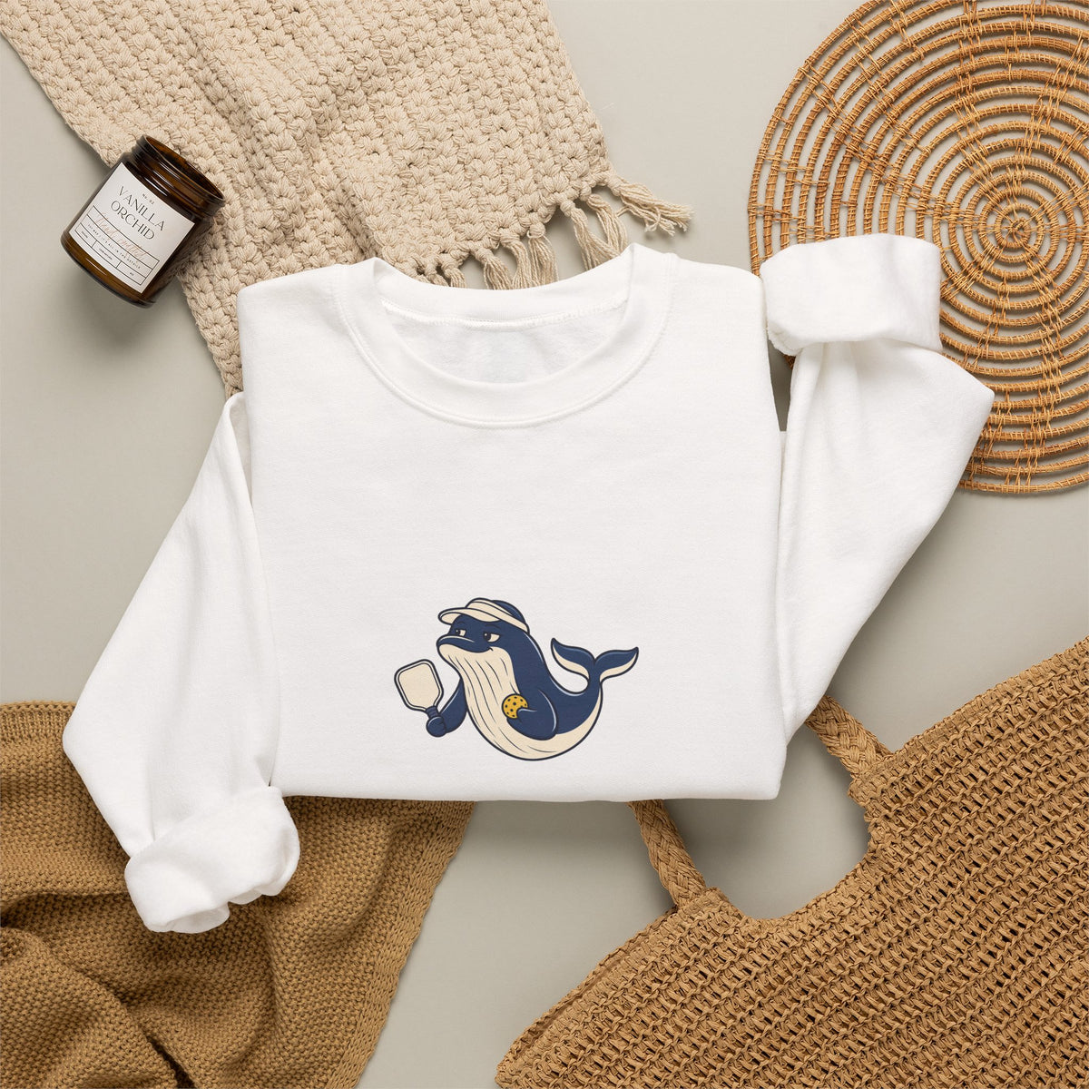Whale pickleball crewneck sweatshirt, Making Waves at the Net