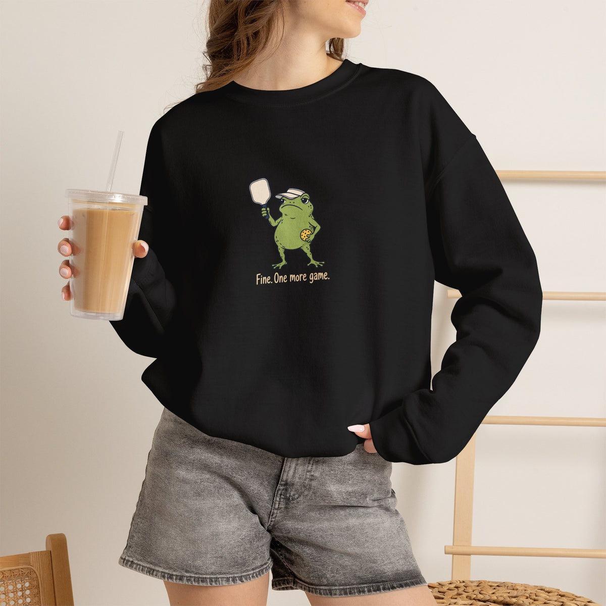 Frog pickleball crewneck sweatshirt, Fine, One More Game