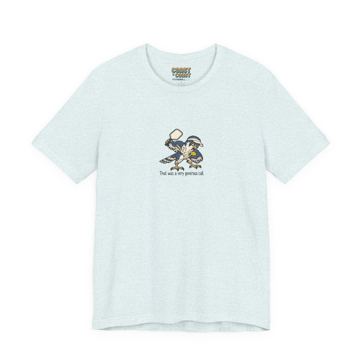 Falcon pickleball t-shirt in Heather Ice Blue, That Was a Very Generous Call