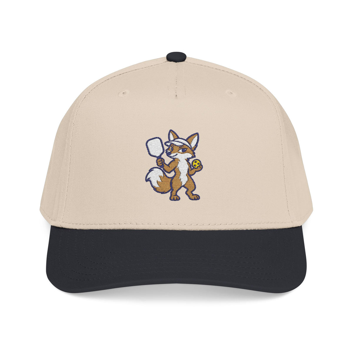 Embroidered pickleball fox baseball cap in Black / Natural, Sly Little Dinks