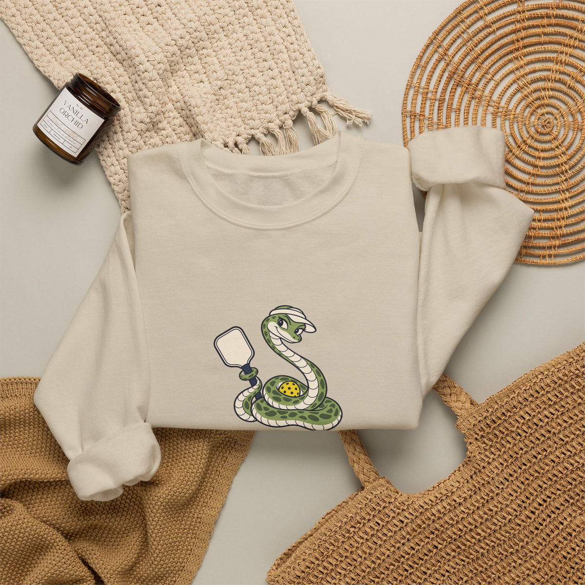 Snake pickleball crewneck sweatshirt, Slithering Into the Kitchen