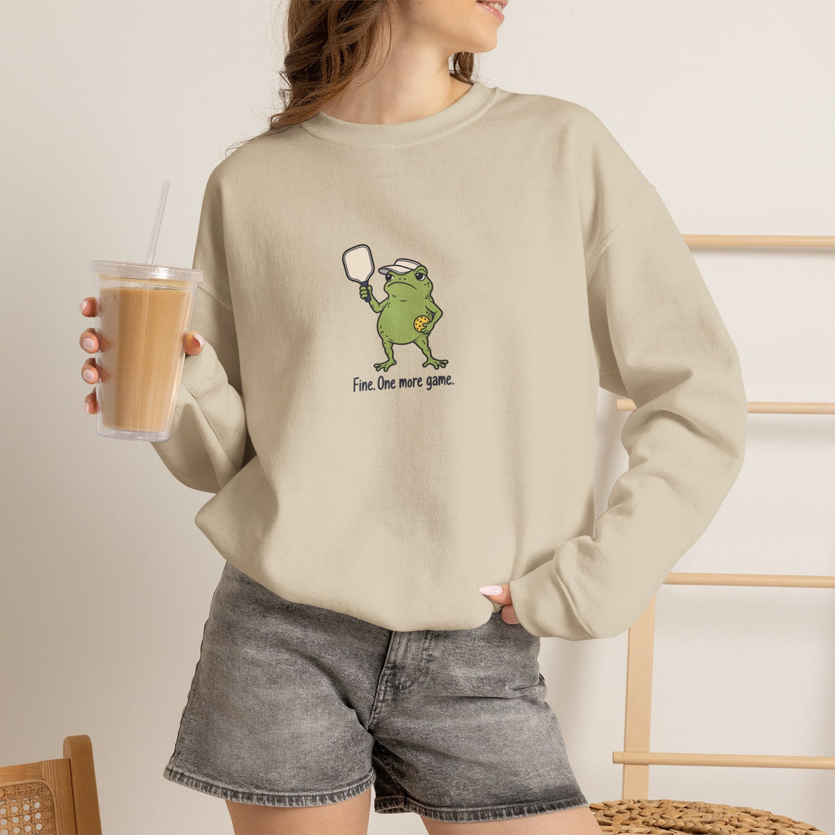 Frog pickleball crewneck sweatshirt, Fine, One More Game