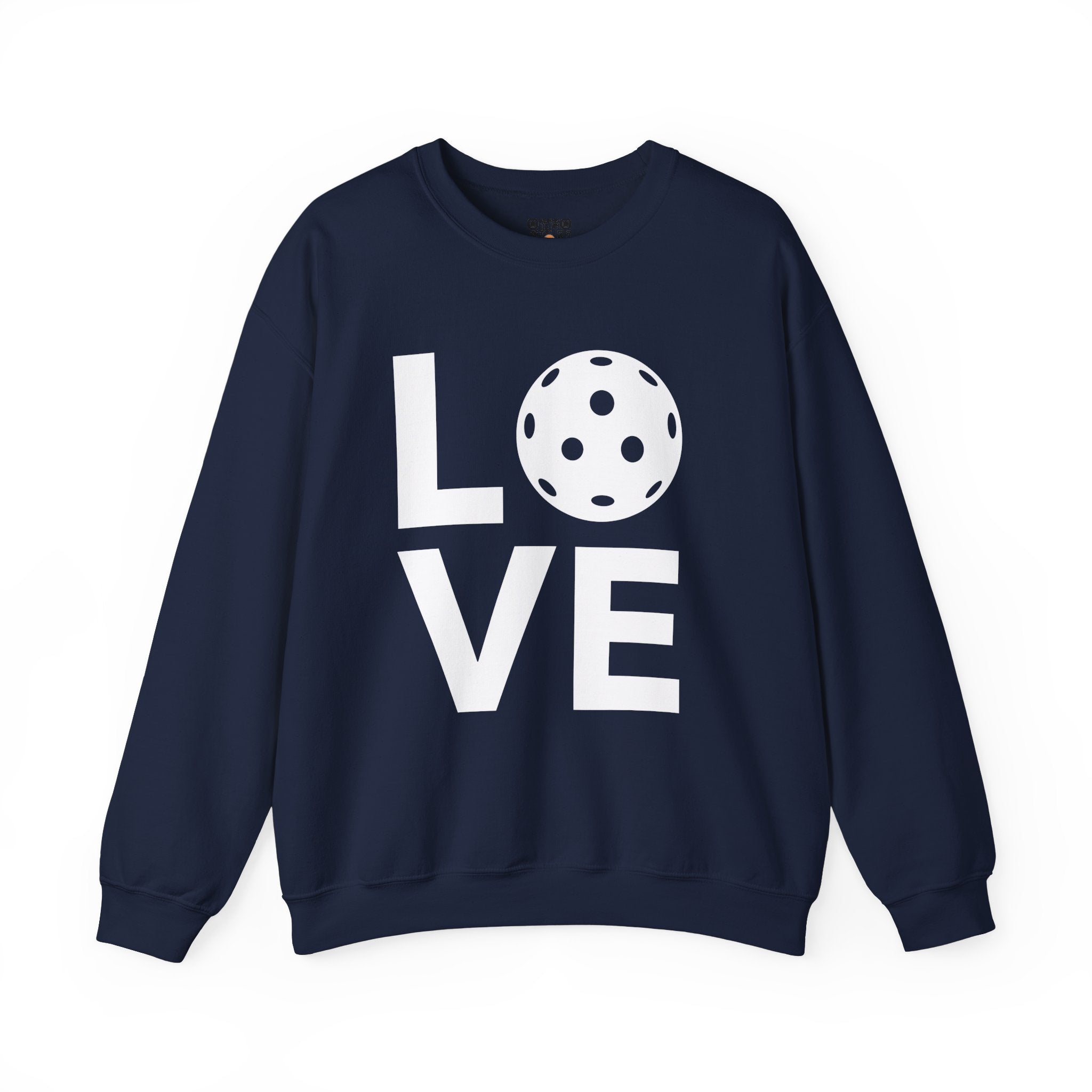 Pickleball Crewneck Sweatshirt - LOVE Pickleball with a White Pickleball - Pickleball Sweatshirt for Women & Men