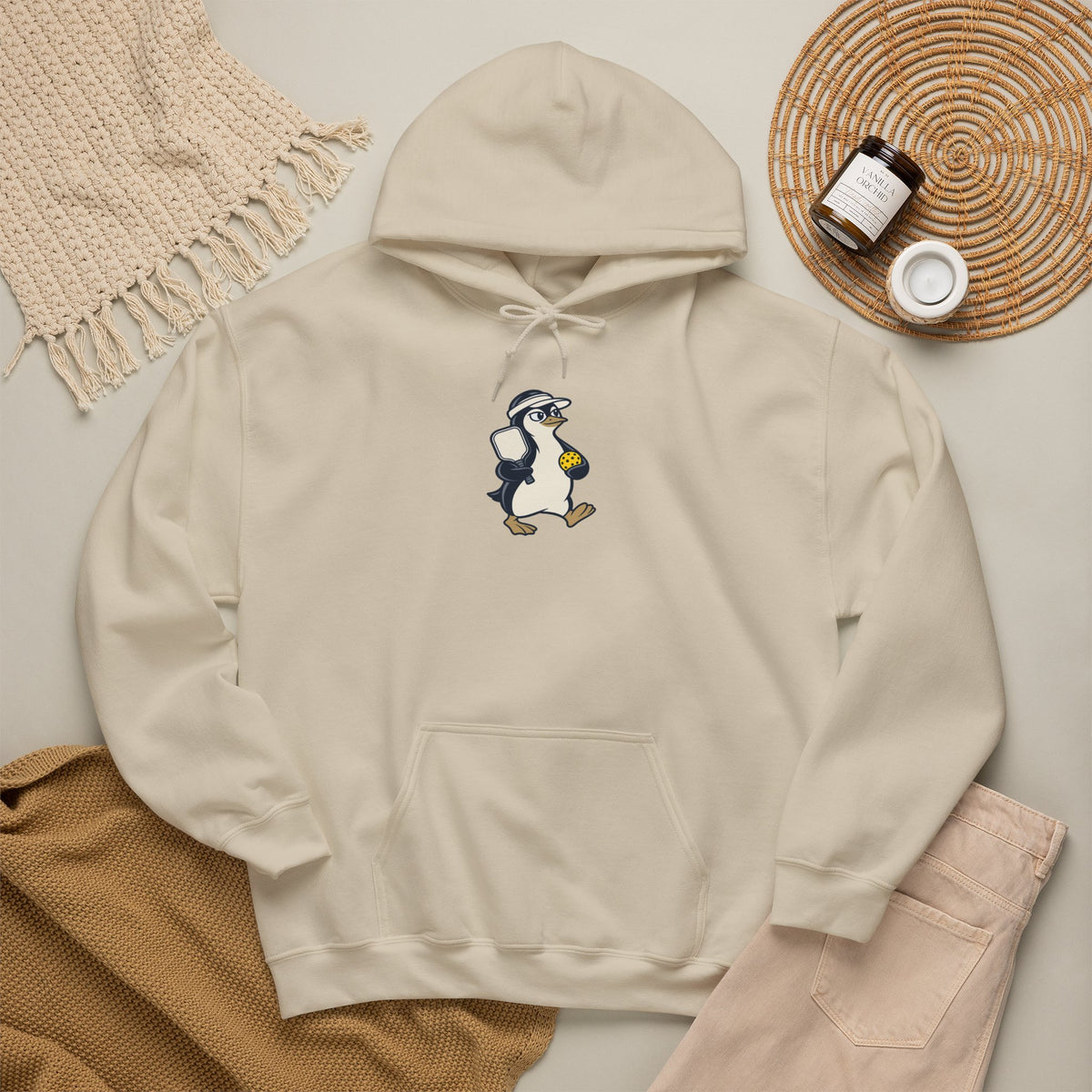 Penguin pickleball hoodie in Sand, Cool Under Pressure