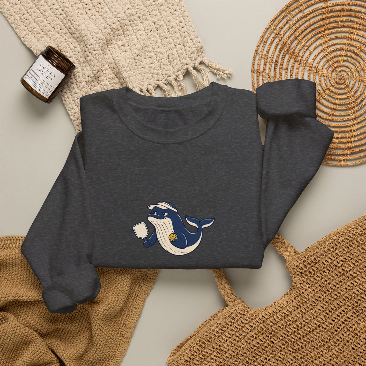 Whale pickleball crewneck sweatshirt, Making Waves at the Net