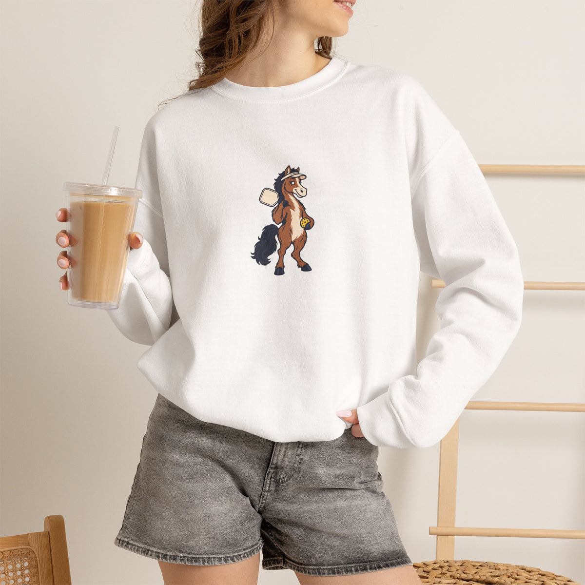 Horse pickleball crewneck sweatshirt, Horsing Around at the Kitchen