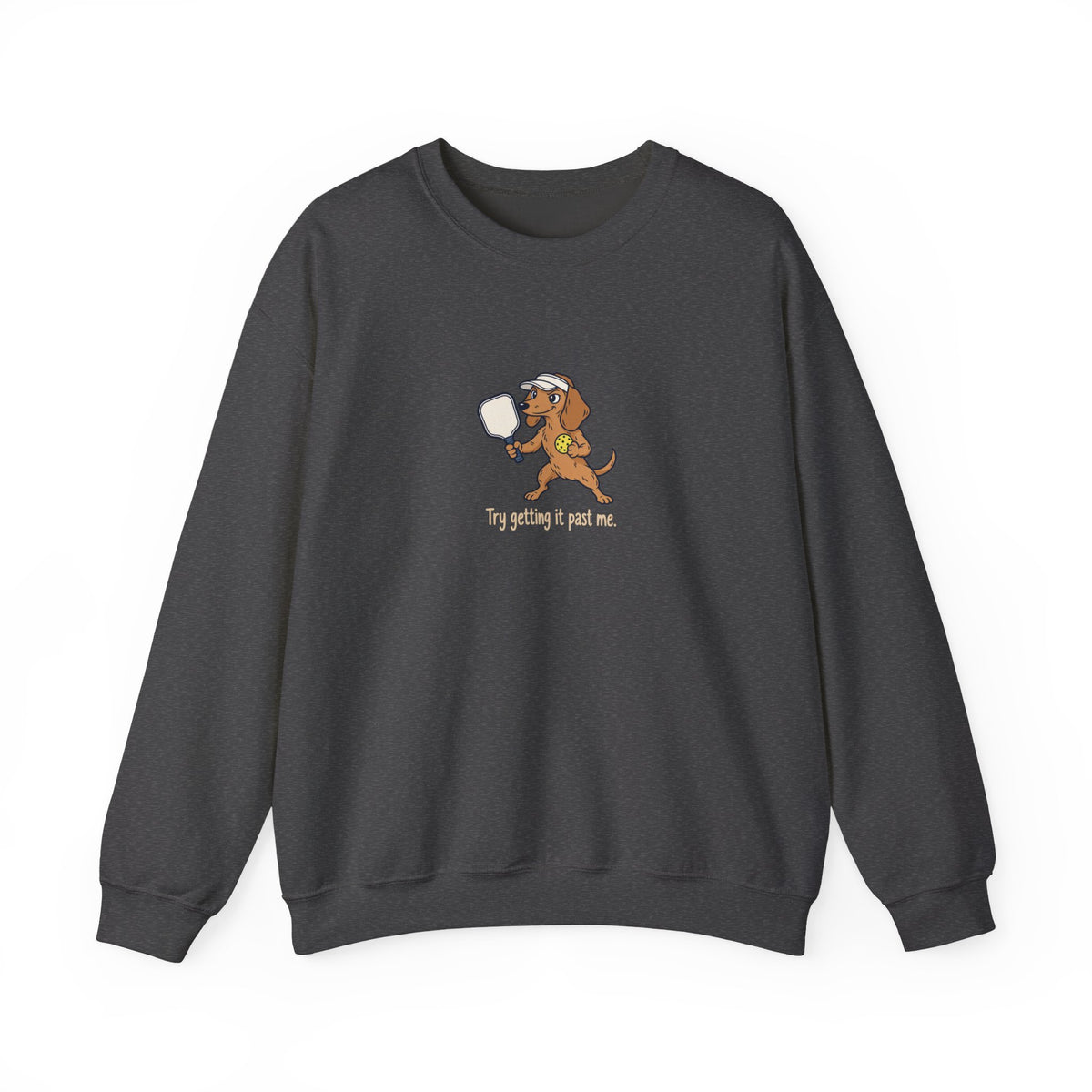 Dachshund pickleball crewneck sweatshirt in Dark Heather