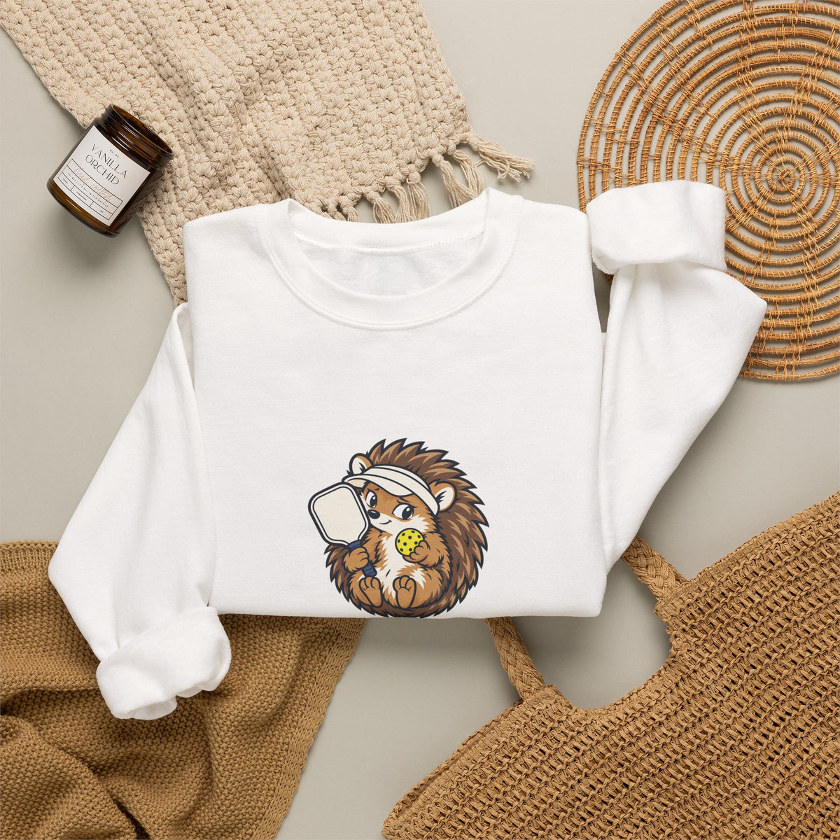 Hedgehog pickleball crewneck sweatshirt, Small Player, Full Commitment