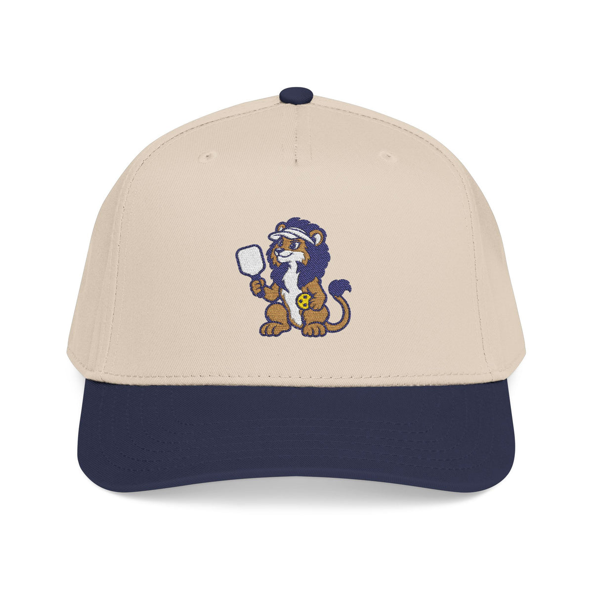 Embroidered pickleball lion baseball cap in Navy / Natural