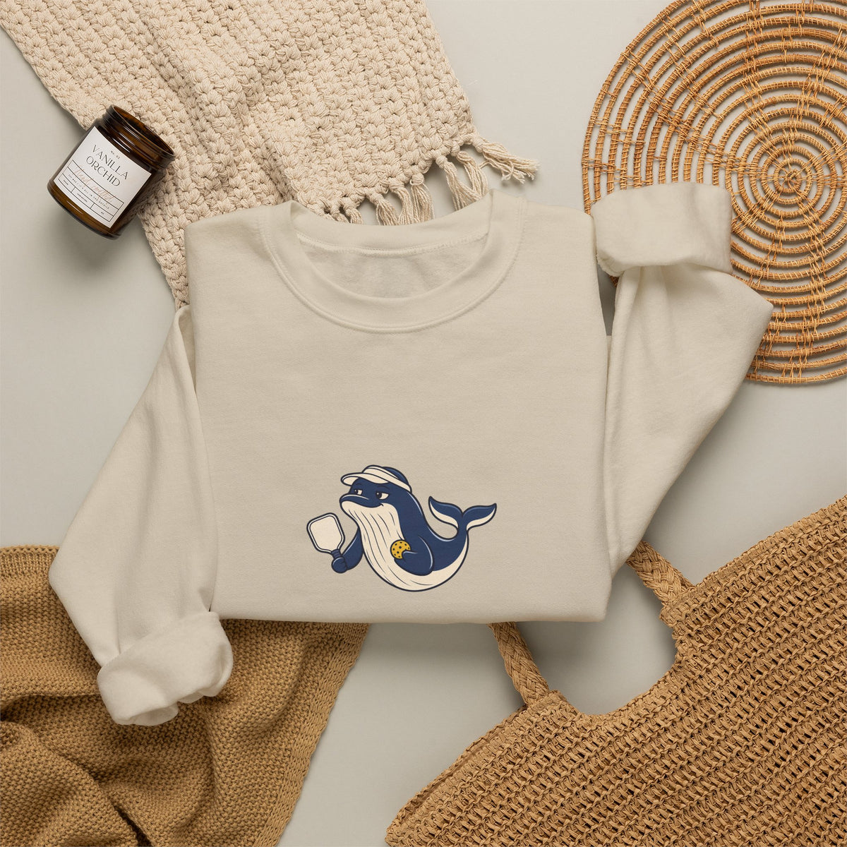 Whale pickleball crewneck sweatshirt, Making Waves at the Net