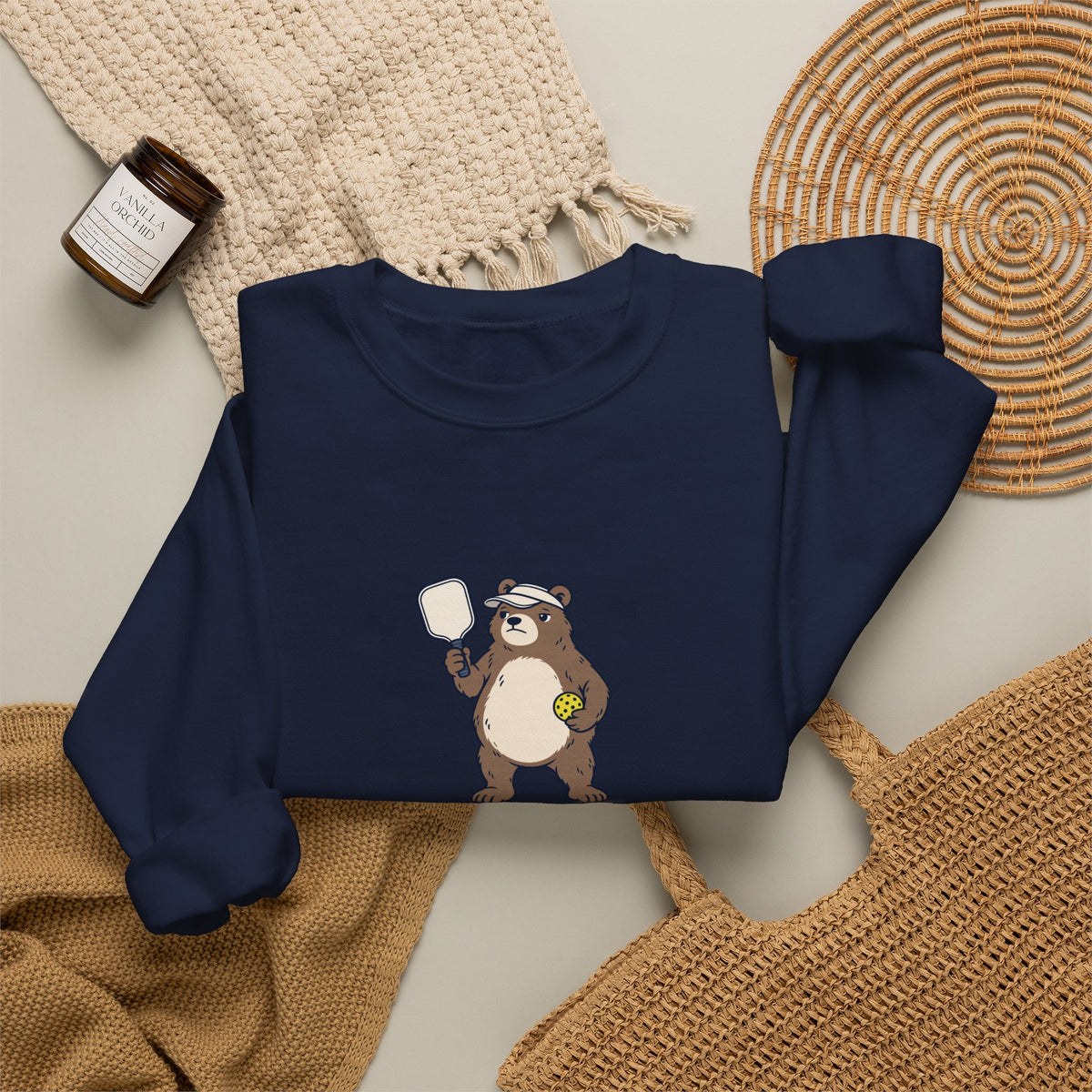 Bear pickleball crewneck sweatshirt, Bear With Me, I'm Serving