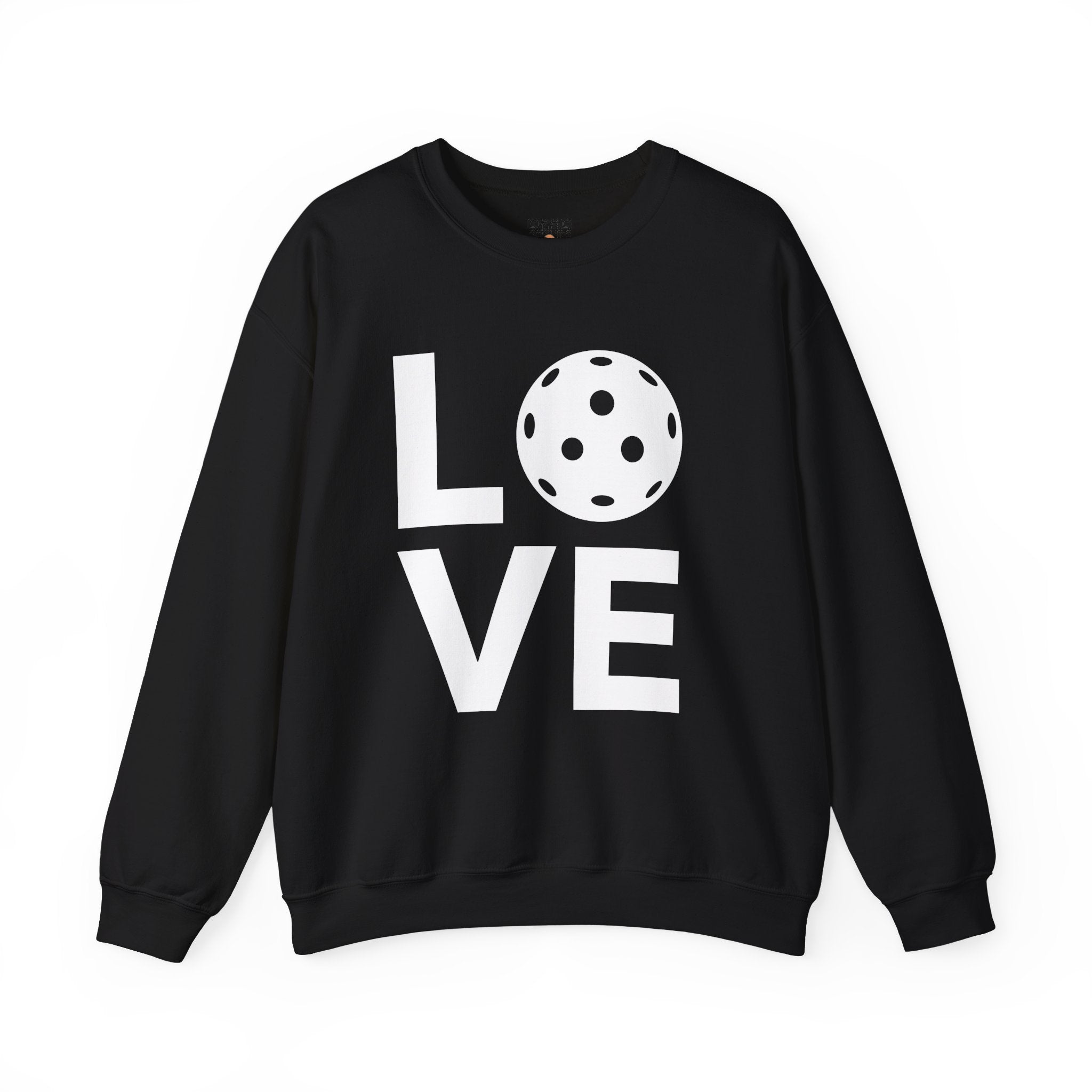 Pickleball Crewneck Sweatshirt - LOVE Pickleball with a White Pickleball - Pickleball Sweatshirt for Women & Men