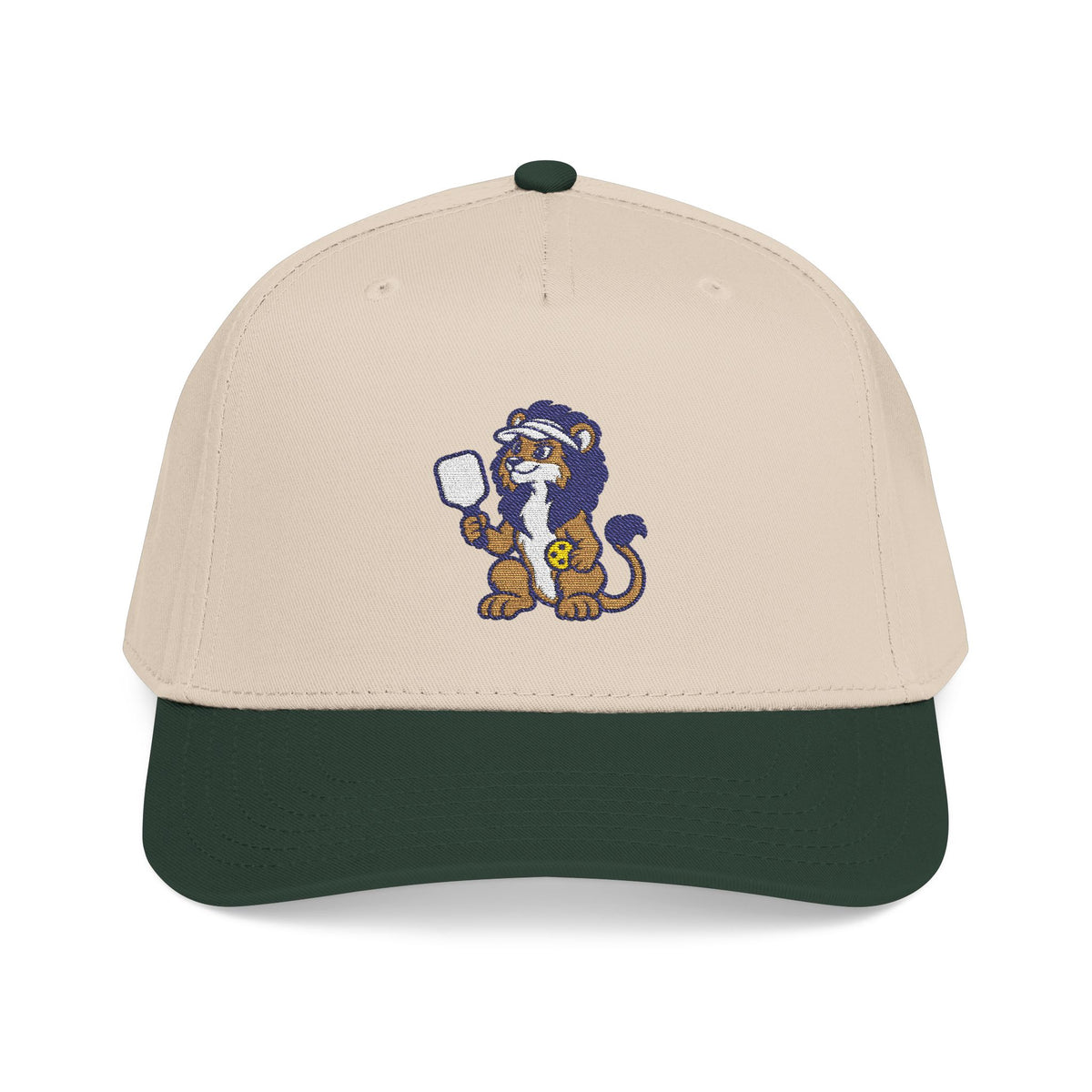 Embroidered pickleball lion baseball cap in Dark Green / Natural