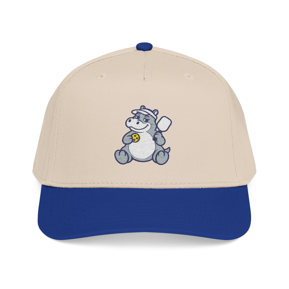 Embroidered pickleball hippo baseball cap in Royal / Natural