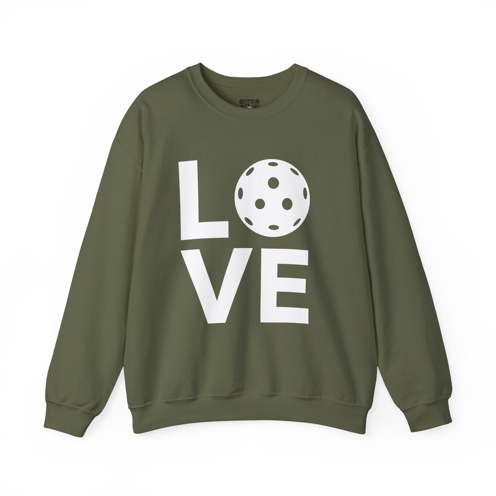 Pickleball Crewneck Sweatshirt - LOVE Pickleball with a White Pickleball - Pickleball Sweatshirt for Women & Men