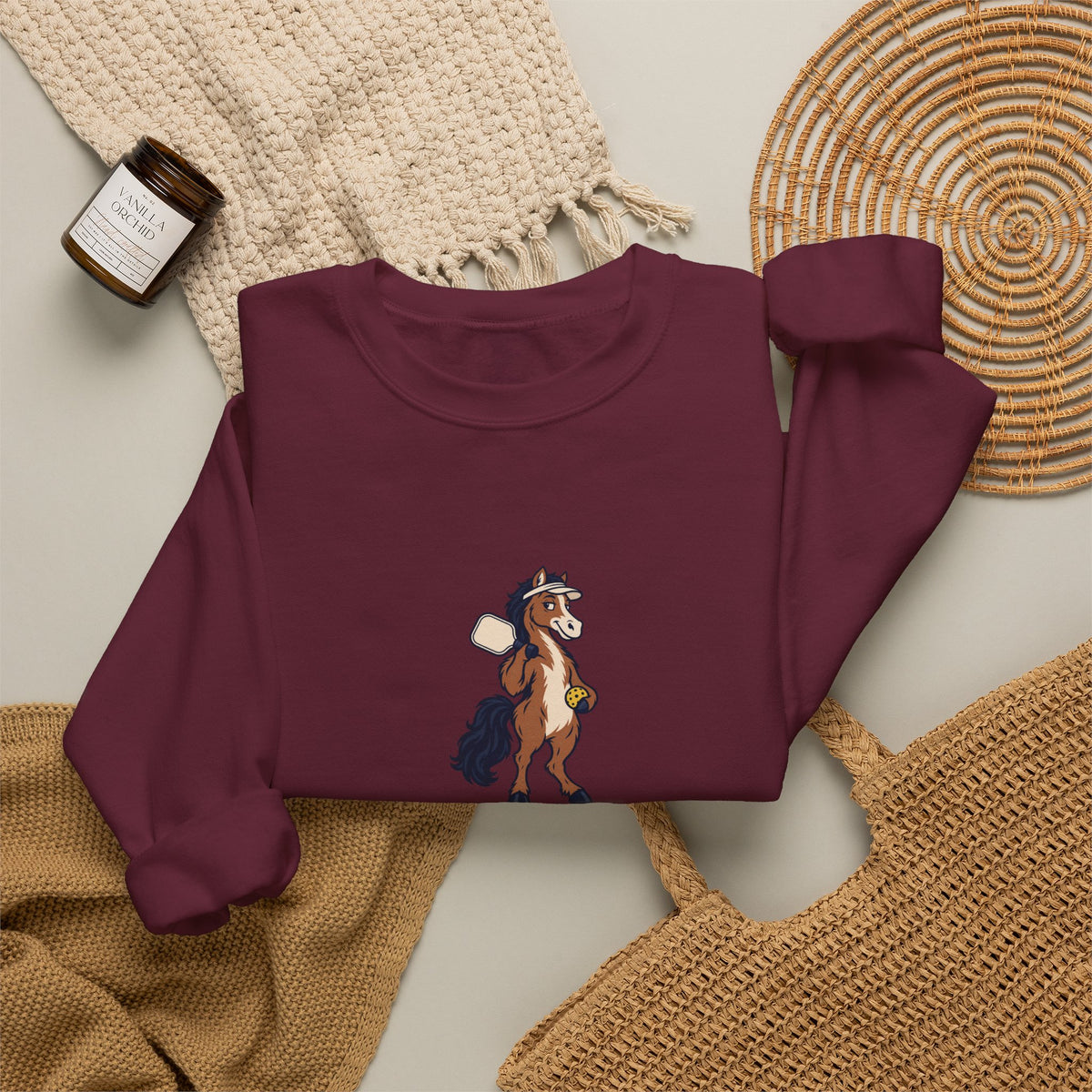 Horse pickleball crewneck sweatshirt, Horsing Around at the Kitchen