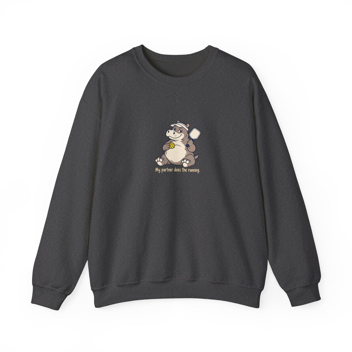 Hippo pickleball crewneck sweatshirt in Dark Heather
