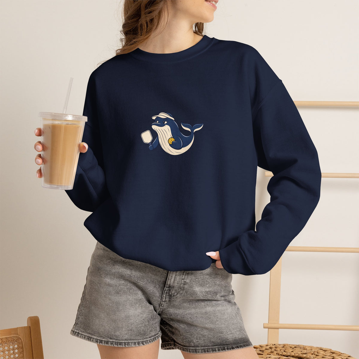 Whale pickleball crewneck sweatshirt, Making Waves at the Net