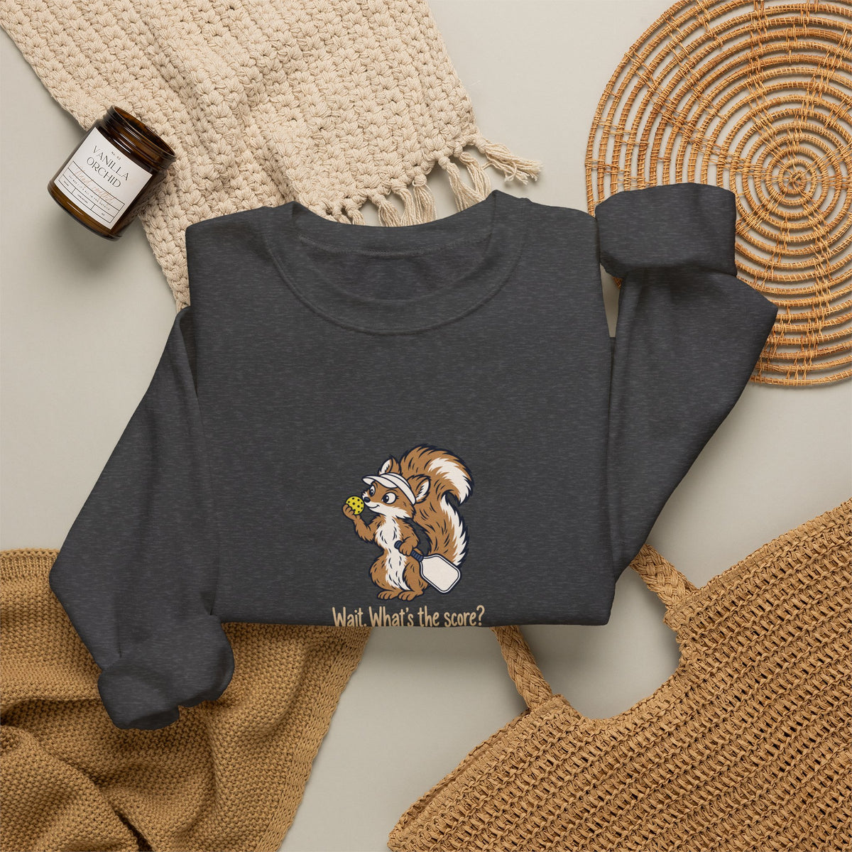 Squirrel pickleball crewneck sweatshirt, Wait, What's the Score?