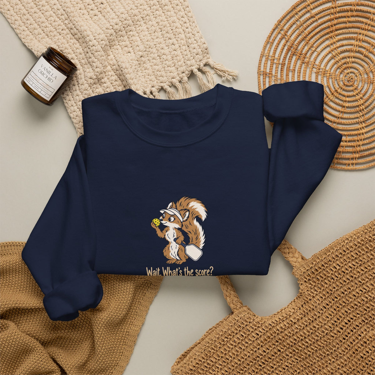 Squirrel pickleball crewneck sweatshirt, Wait, What's the Score?