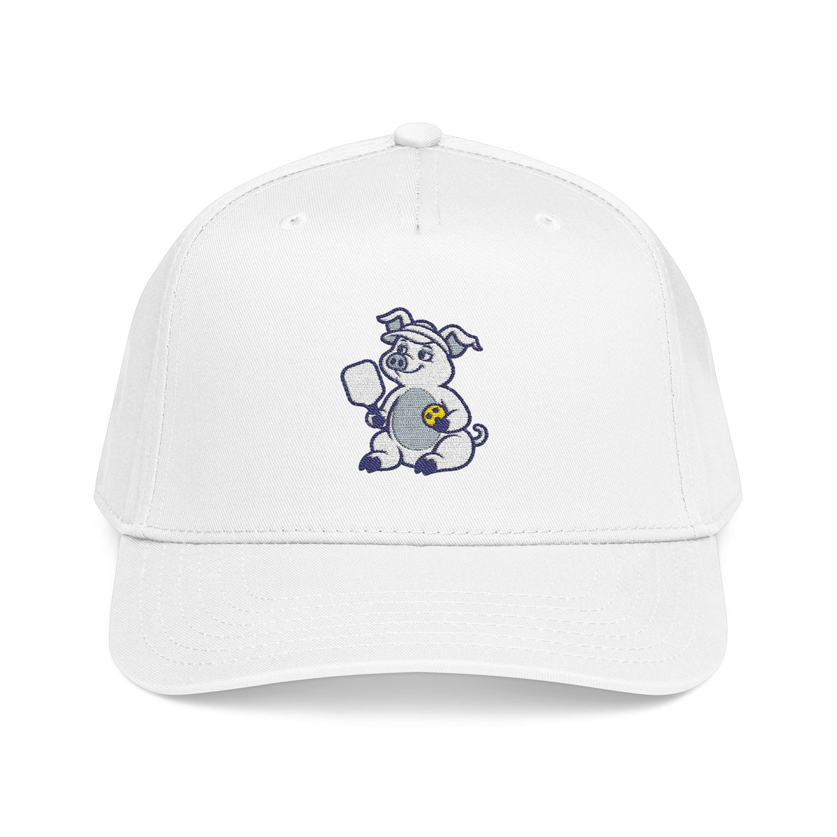 Embroidered pickleball pig baseball cap in White