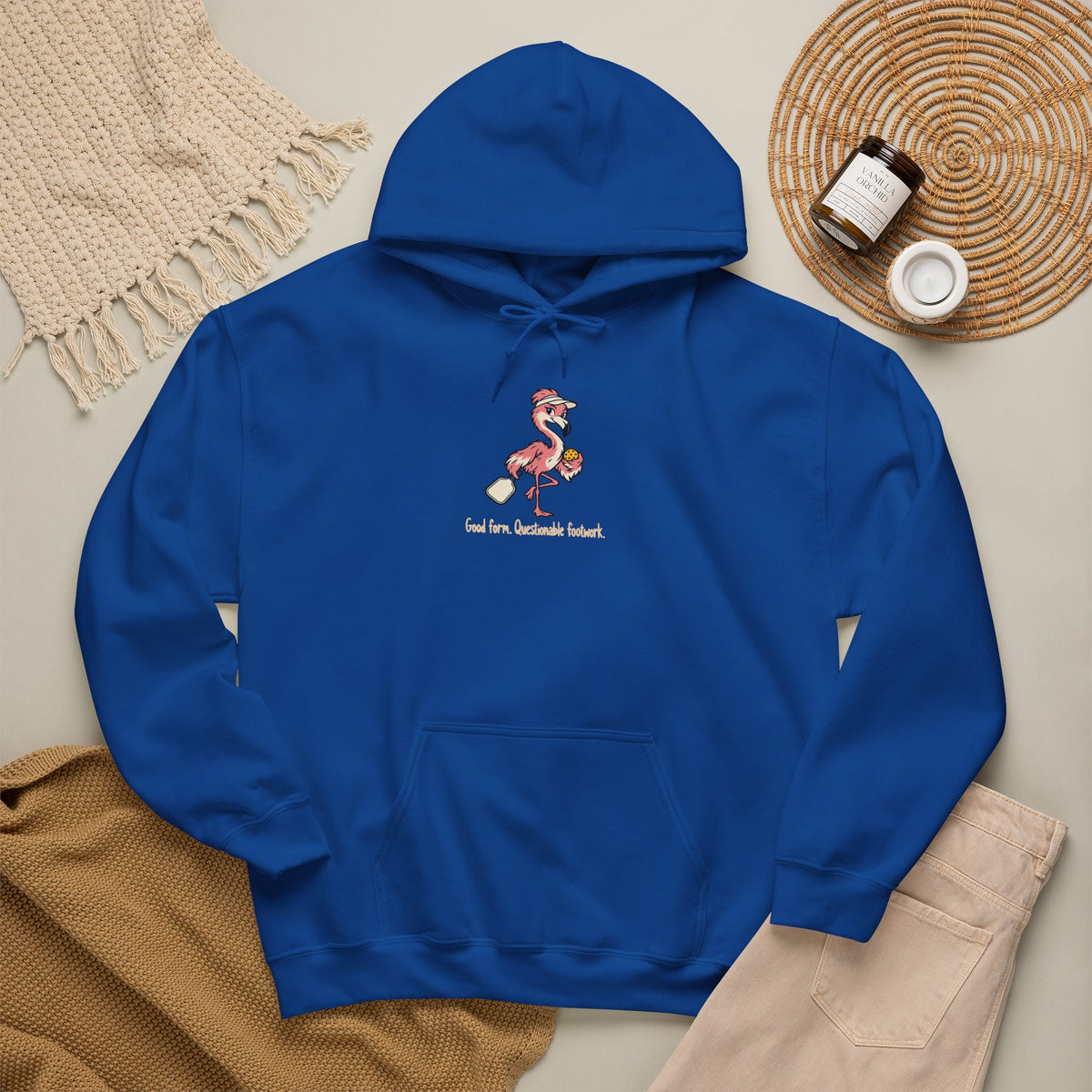 Flamingo pickleball hoodie, Good Form, Questionable Footwork