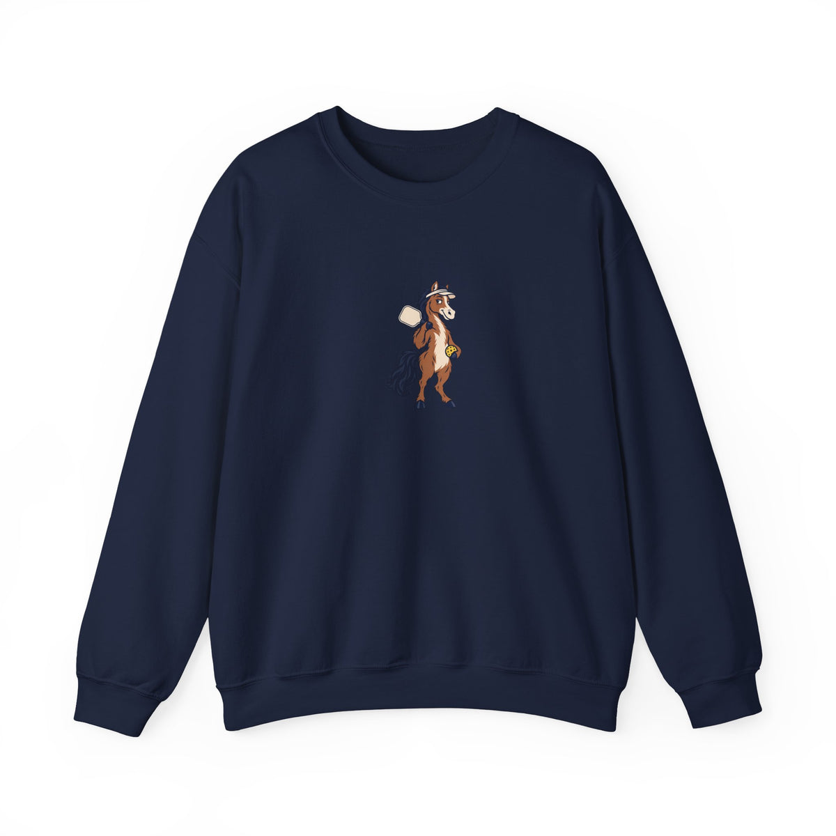 Horse pickleball crewneck sweatshirt in Navy, Horsing Around at the Kitchen
