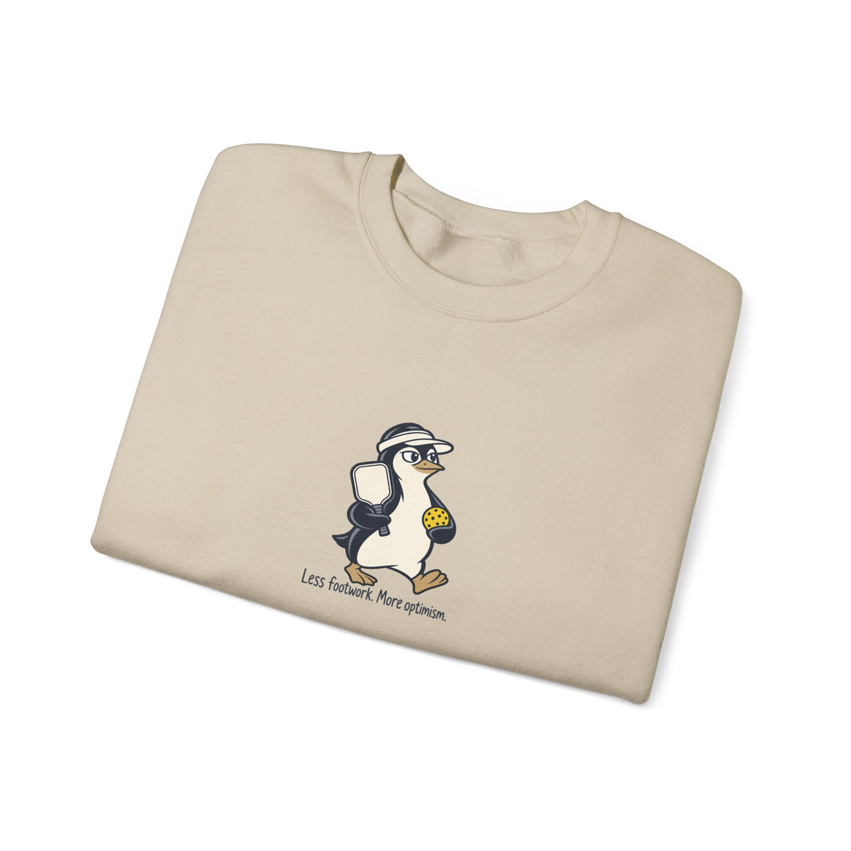 Penguin pickleball crewneck sweatshirt, Less Footwork, More Optimism