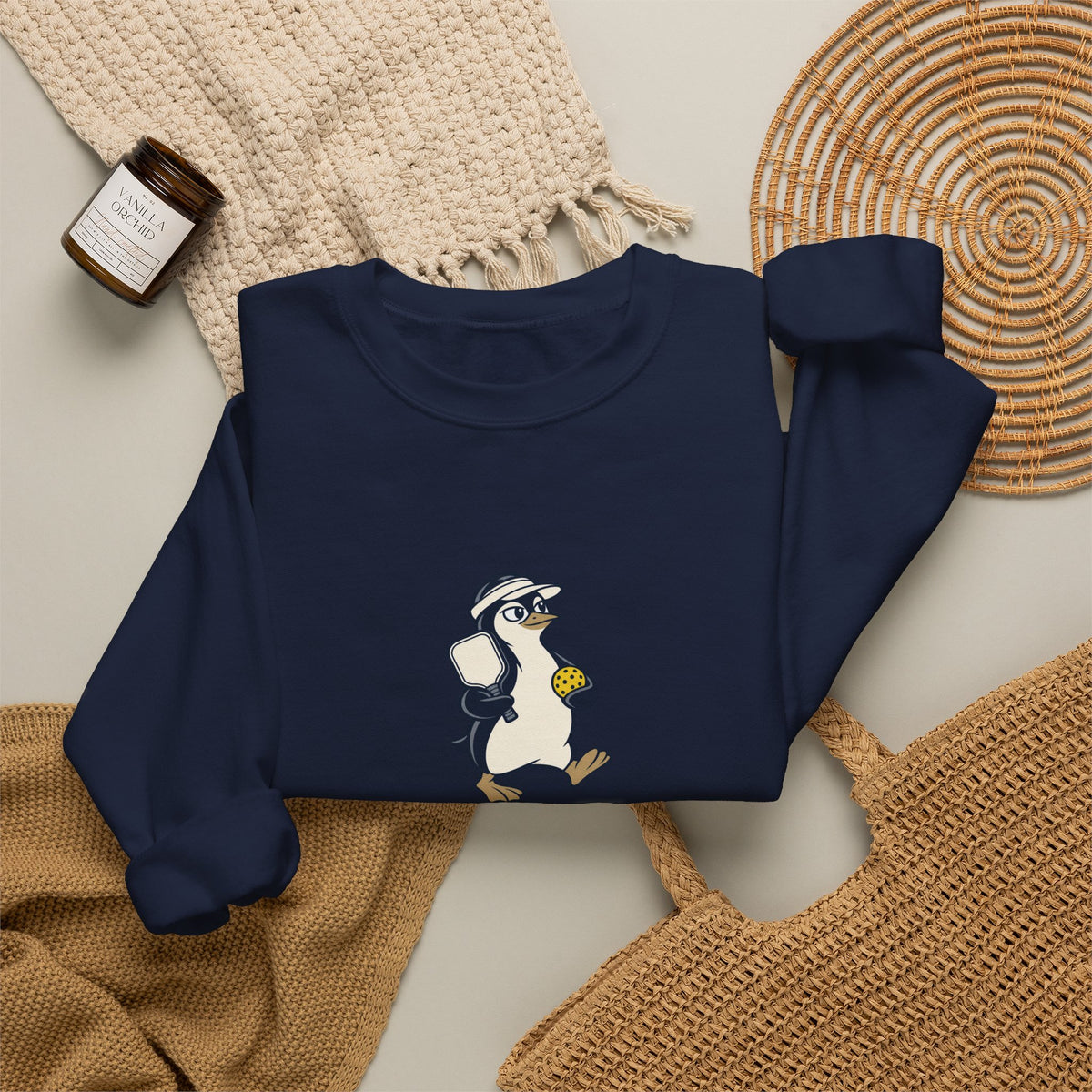 Penguin pickleball crewneck sweatshirt in Navy, Cool Under Pressure
