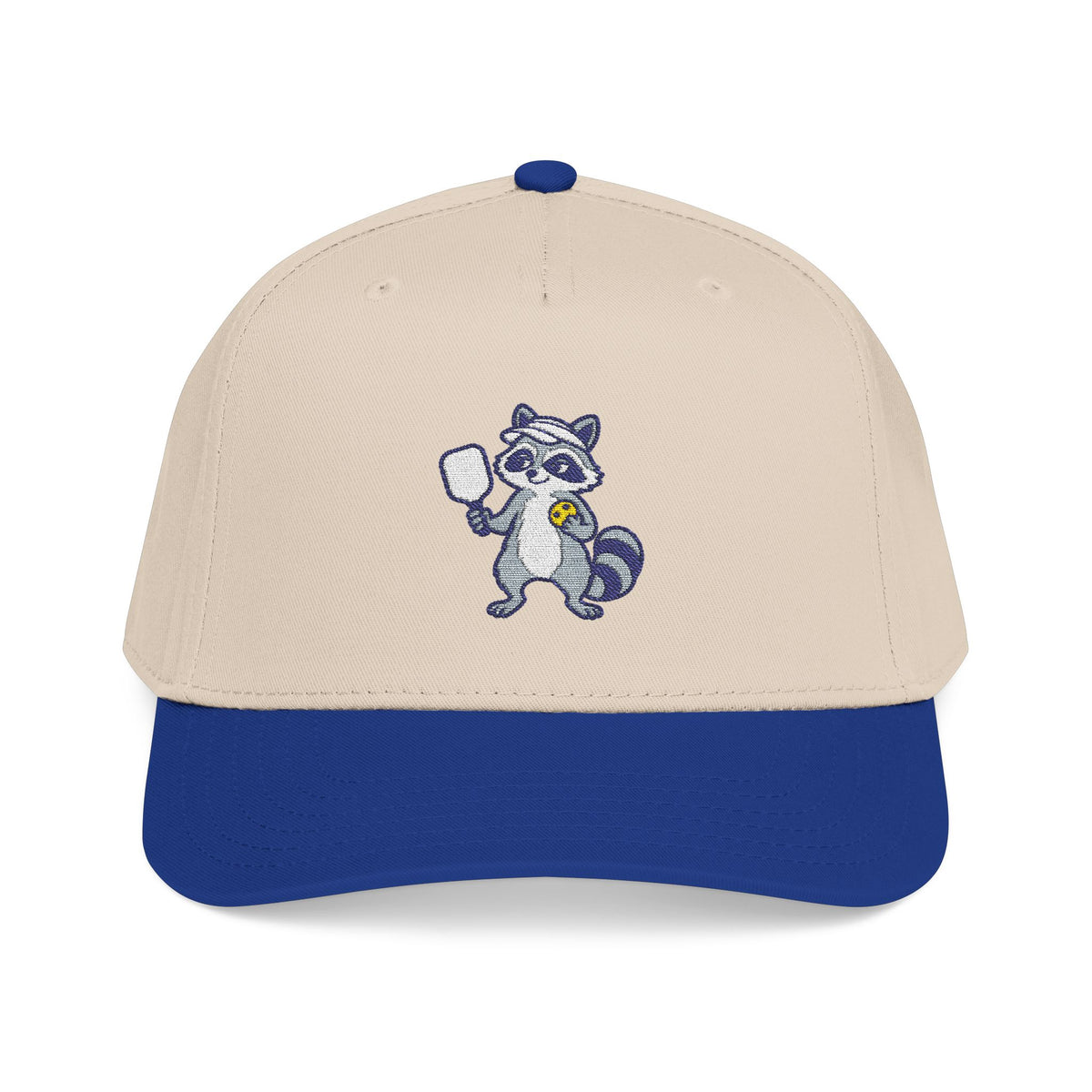 Embroidered pickleball raccoon baseball cap in Royal / Natural