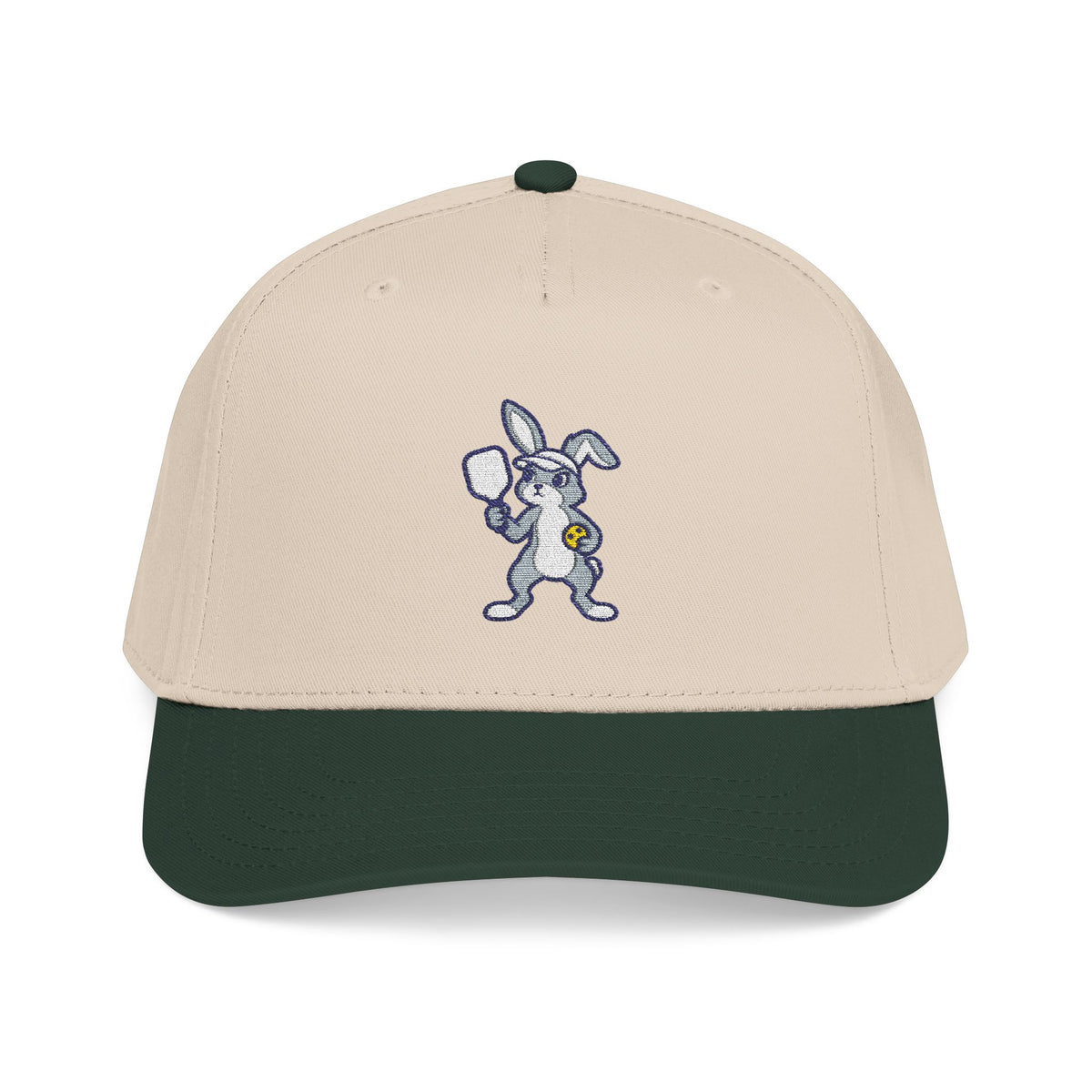 Embroidered pickleball rabbit baseball cap in Dark Green / Natural