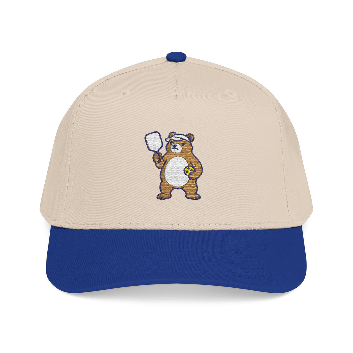Embroidered pickleball bear baseball cap in Royal / Natural