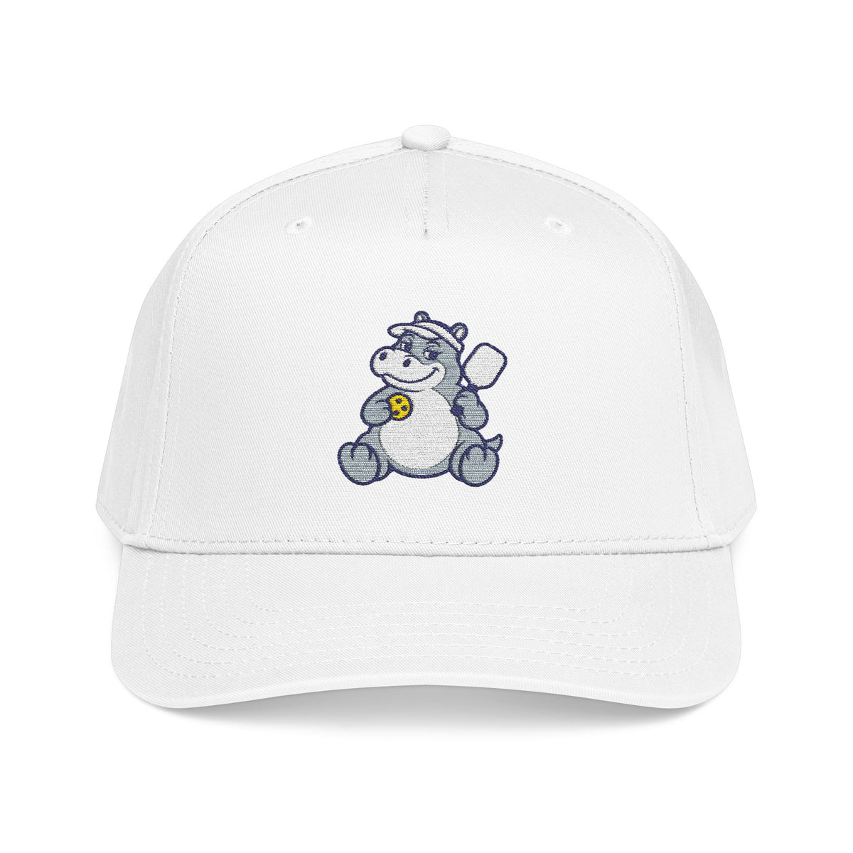 Embroidered pickleball hippo baseball cap in White