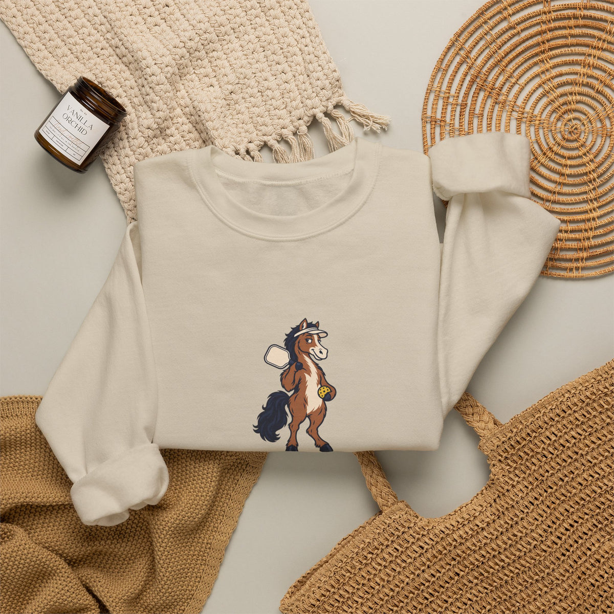 Horse pickleball crewneck sweatshirt, Horsing Around at the Kitchen