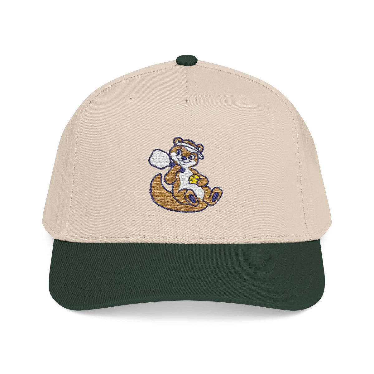 Embroidered pickleball otter baseball cap in Dark Green / Natural