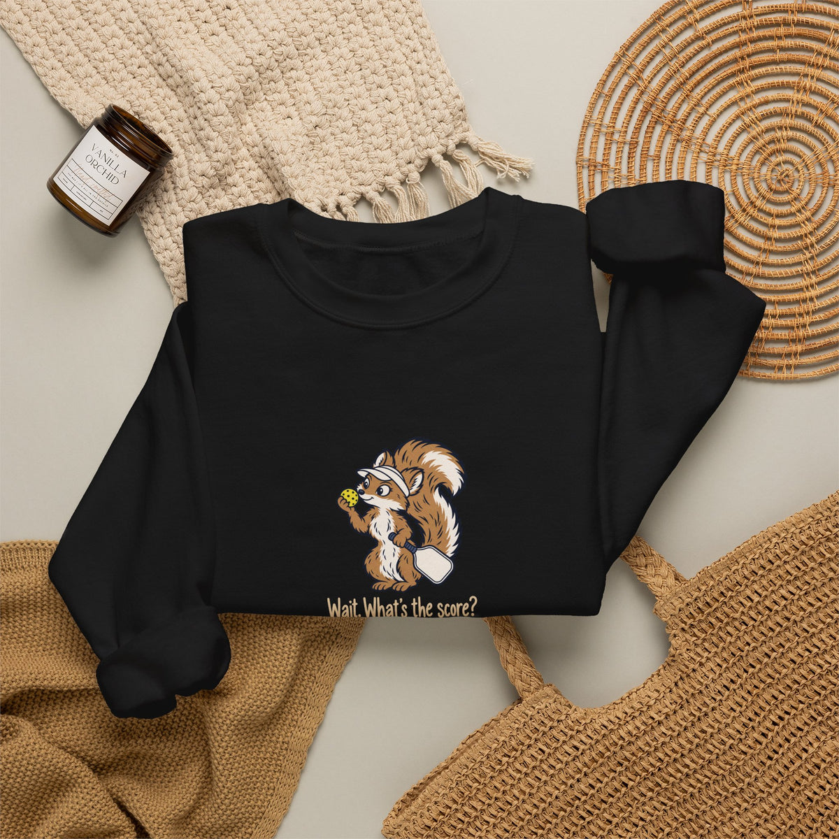 Squirrel pickleball crewneck sweatshirt, Wait, What's the Score?