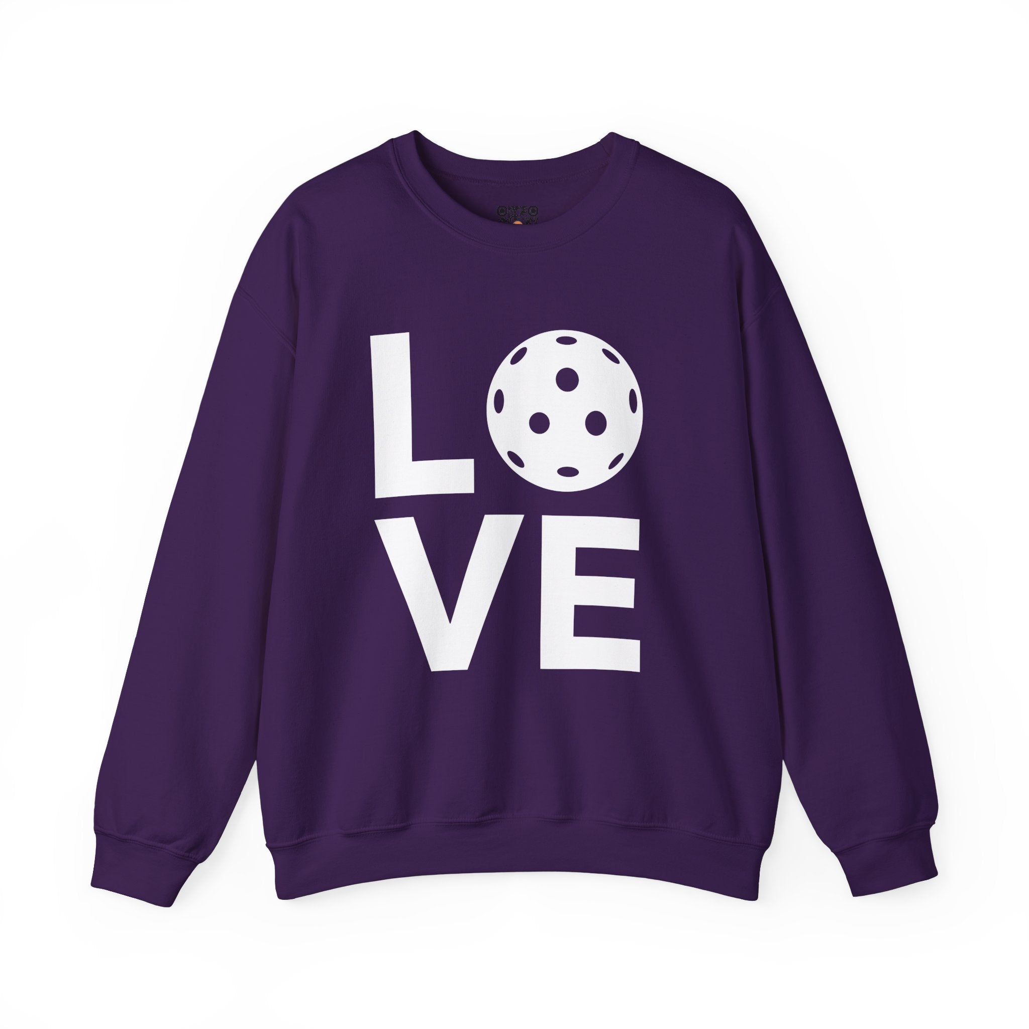 Pickleball Crewneck Sweatshirt - LOVE Pickleball with a White Pickleball - Pickleball Sweatshirt for Women & Men