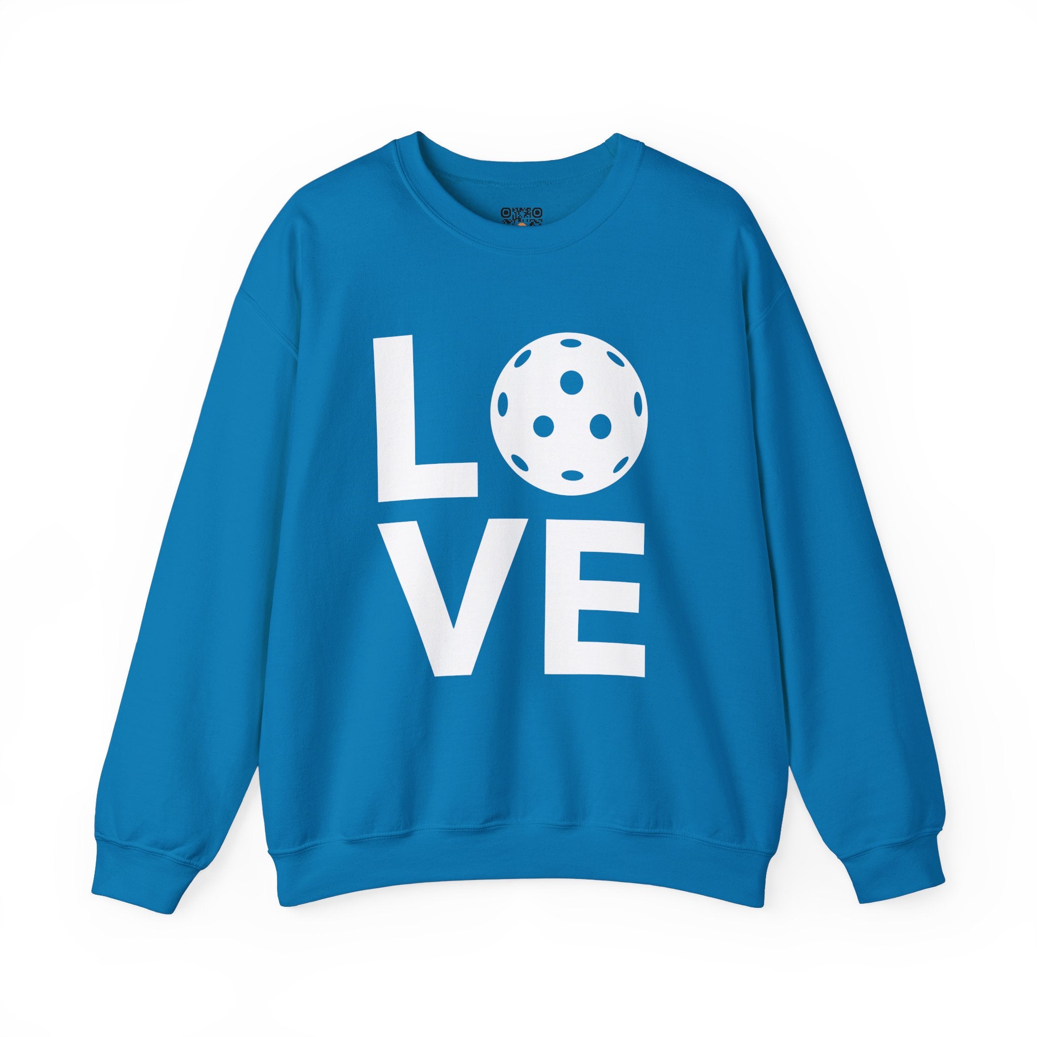Pickleball Crewneck Sweatshirt - LOVE Pickleball with a White Pickleball - Pickleball Sweatshirt for Women & Men