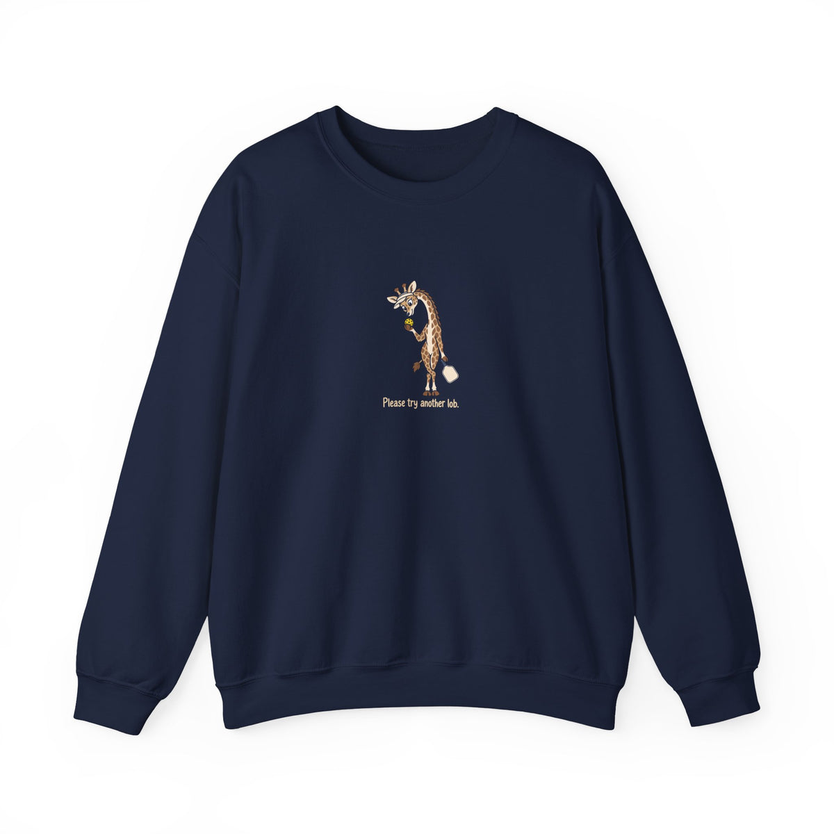 Giraffe pickleball crewneck sweatshirt in Navy, Please Try Another Lob