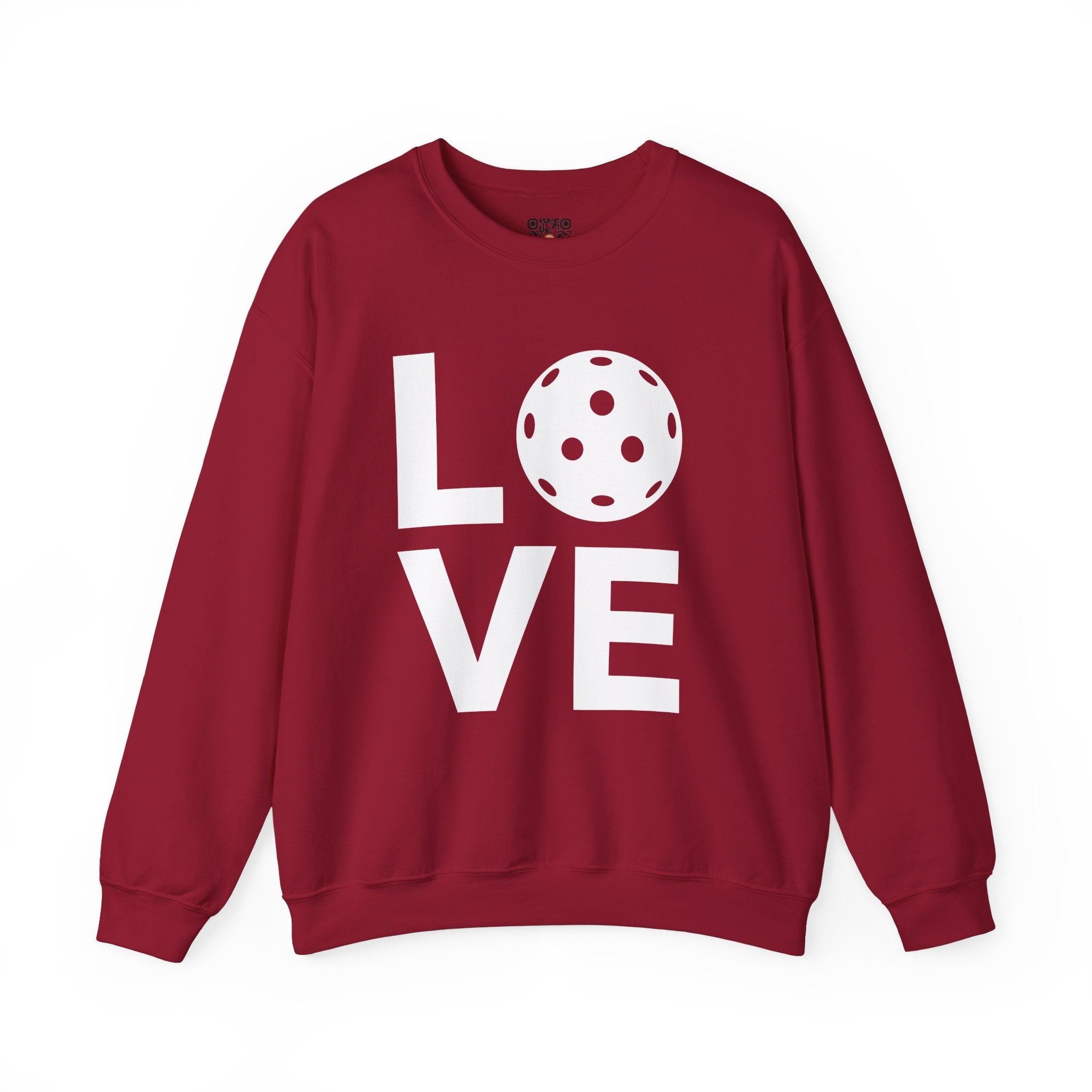 Pickleball Crewneck Sweatshirt - LOVE Pickleball with a White Pickleball - Pickleball Sweatshirt for Women & Men