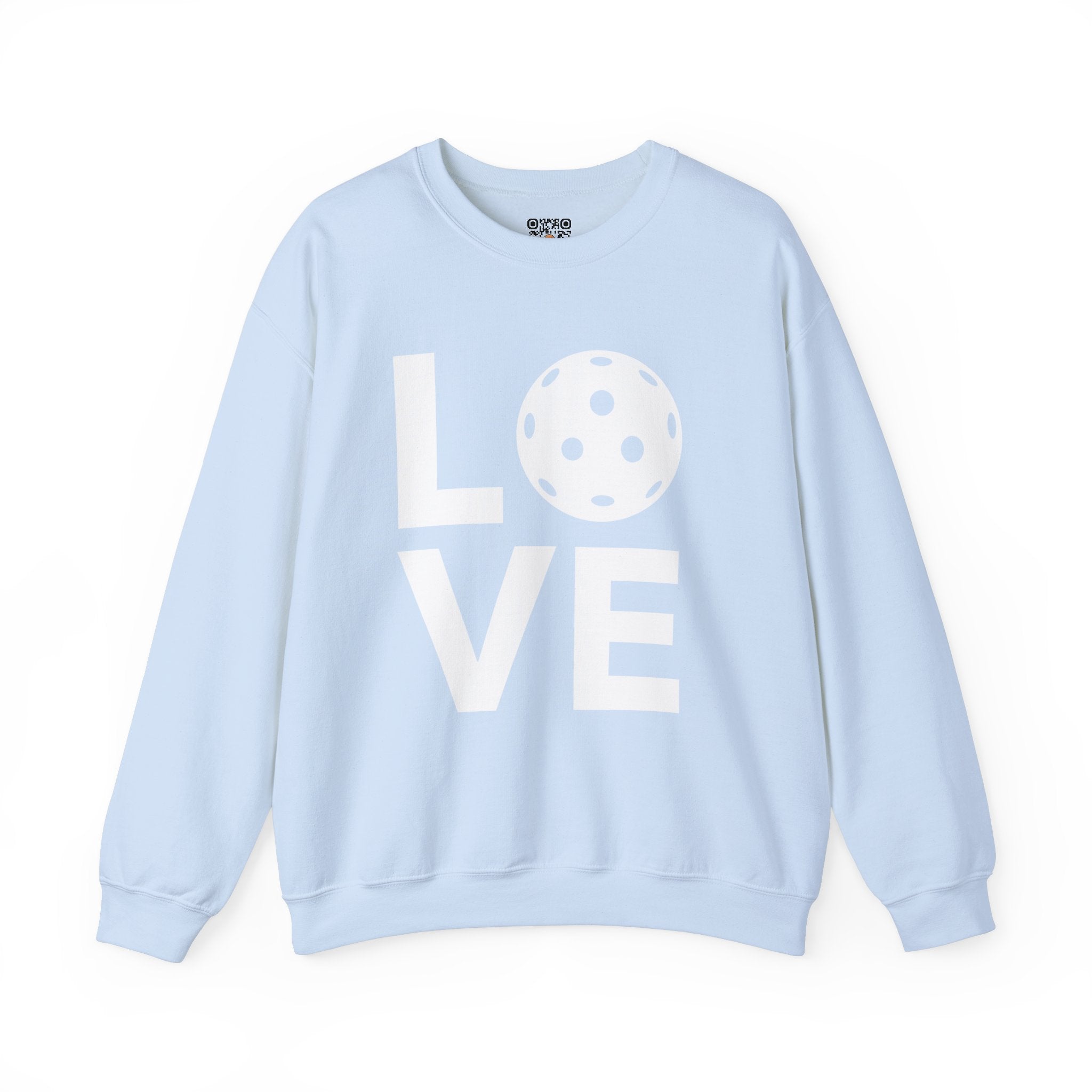 Pickleball Crewneck Sweatshirt - LOVE Pickleball with a White Pickleball - Pickleball Sweatshirt for Women & Men