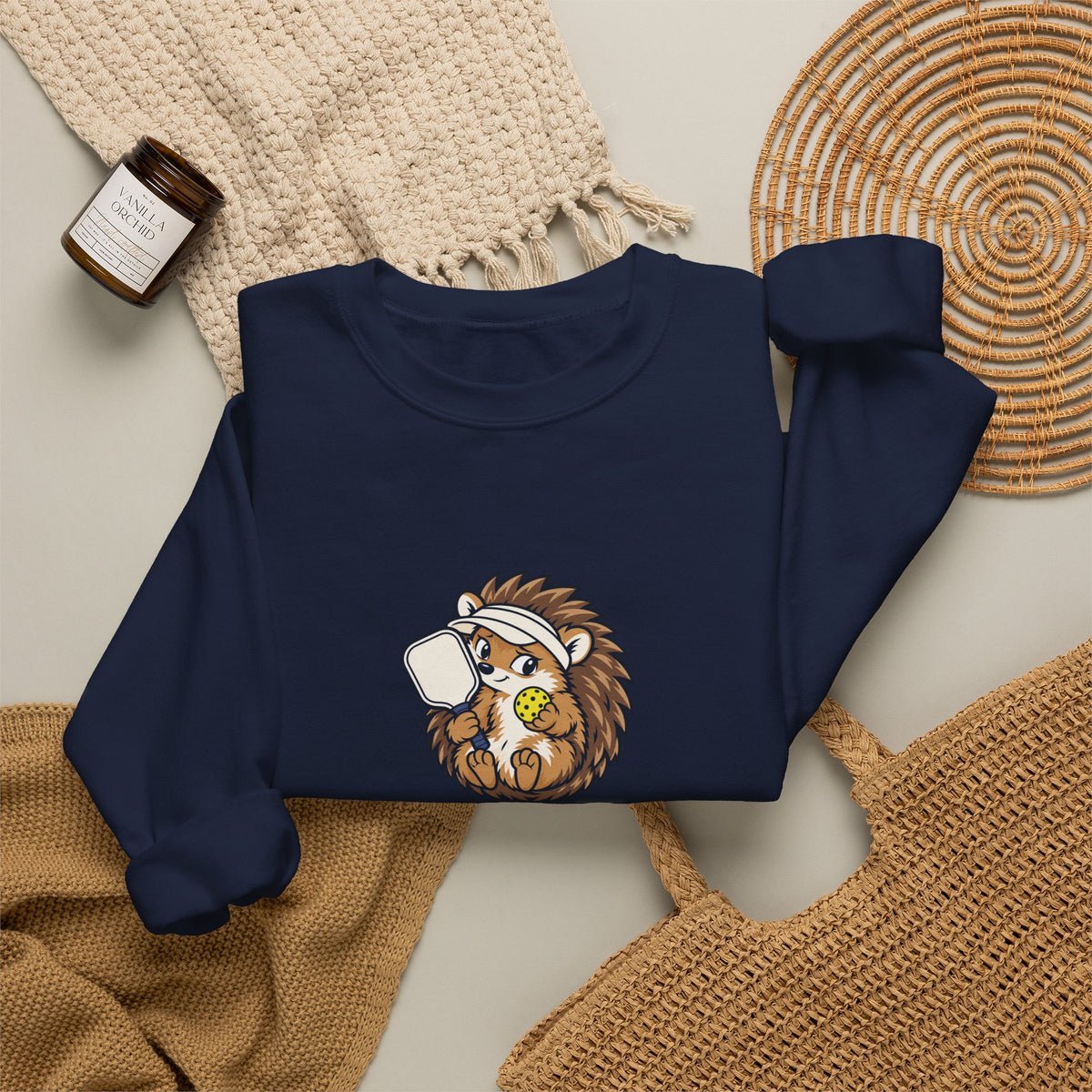 Hedgehog pickleball crewneck sweatshirt, Small Player, Full Commitment