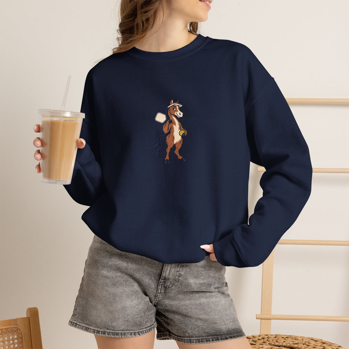 Horse pickleball crewneck sweatshirt, Horsing Around at the Kitchen