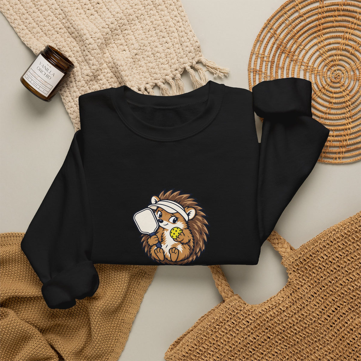 Hedgehog pickleball crewneck sweatshirt, Small Player, Full Commitment