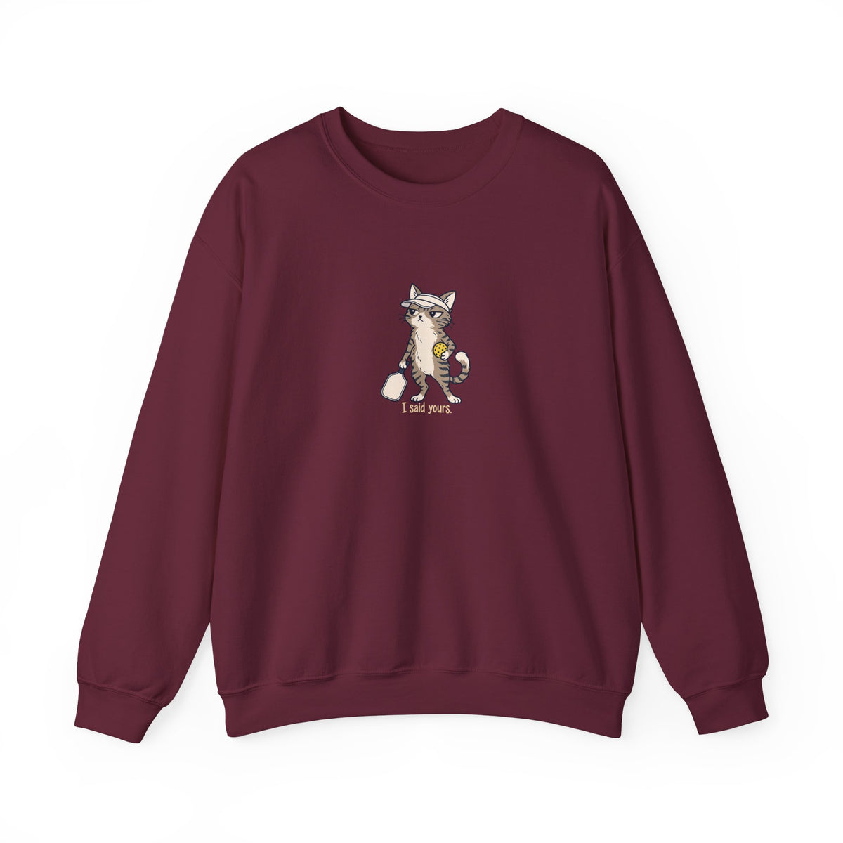 Cat pickleball crewneck sweatshirt in Maroon