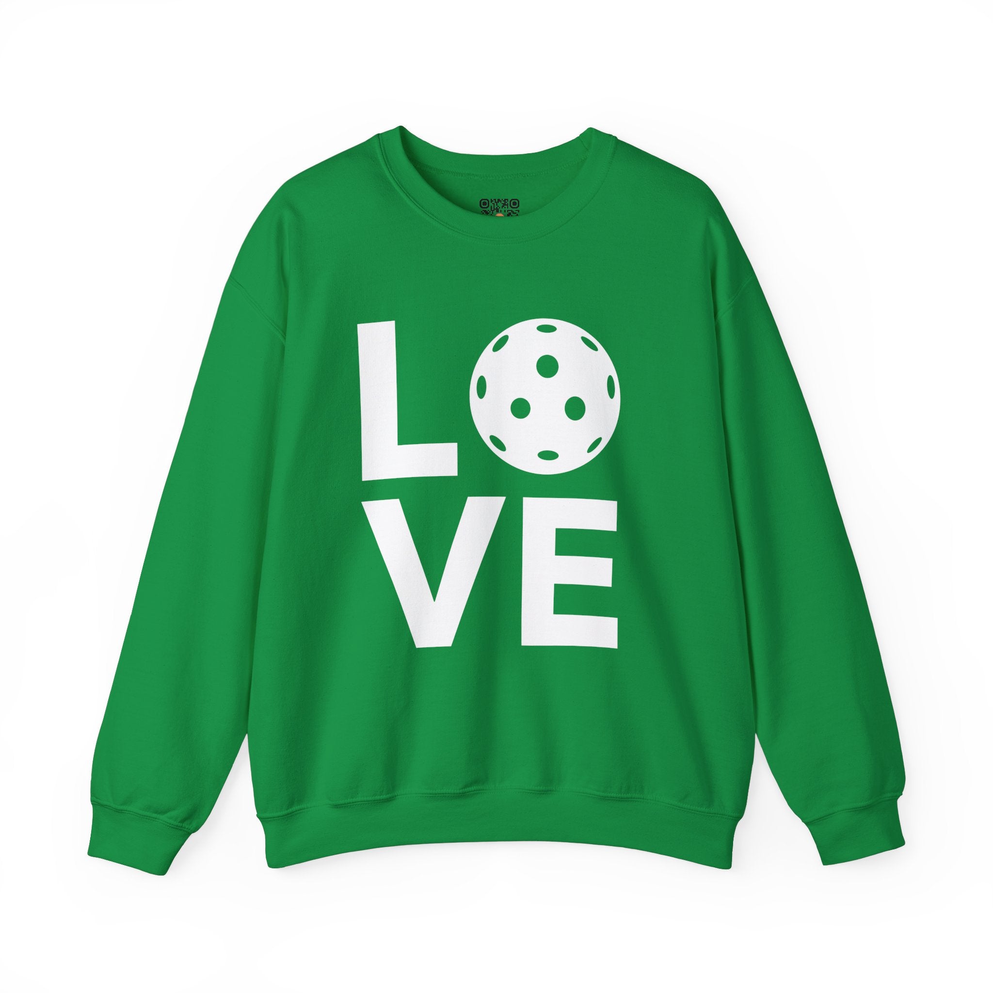 Pickleball Crewneck Sweatshirt - LOVE Pickleball with a White Pickleball - Pickleball Sweatshirt for Women & Men