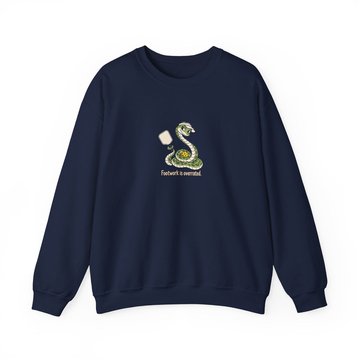 Snake pickleball crewneck sweatshirt in Navy, Footwork Is Overrated