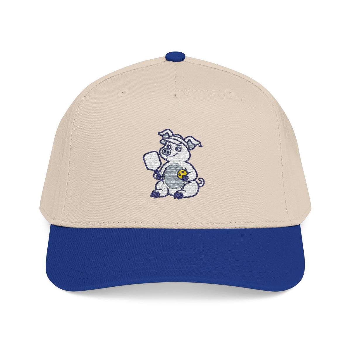 Embroidered pickleball pig baseball cap in Royal / Natural