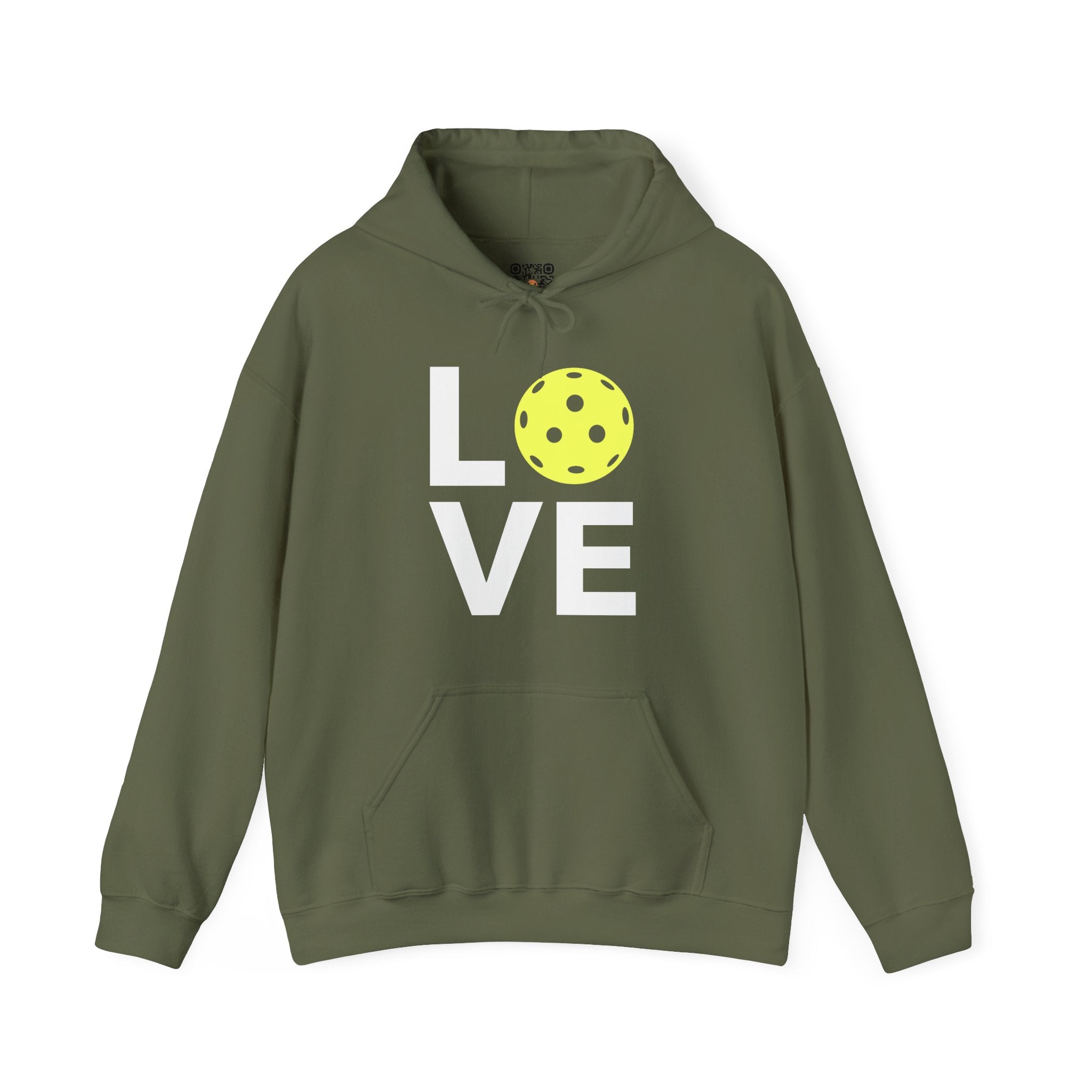 Pickleball Hoodie - LOVE Pickleball with a Yellow Pickleball
